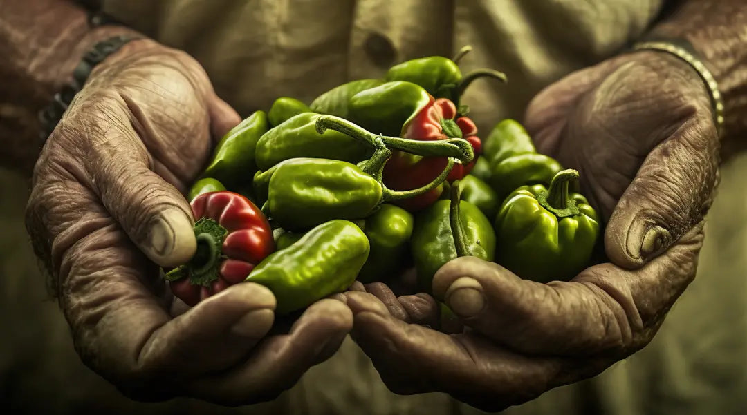 Chilli Seeds NZ A mans hands holding a large variety of chillies.